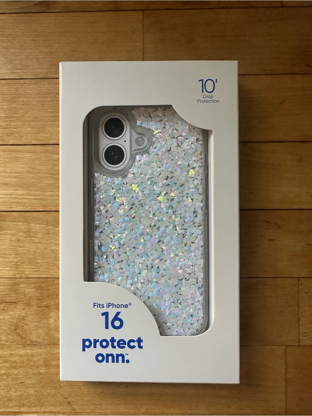 Onn Iridescent Glitter & White Phone Case for iPhone 16